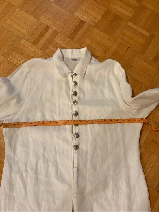 White Button-Front Linen top - Picture 5 of 16